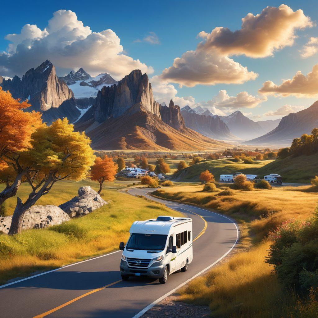 A winding road through diverse landscapes, showcasing various vehicles from cars to RVs, with a bright blue sky above. Include a wise-looking owl holding a clipboard filled with insurance policies and quotes, symbolizing guidance on travel insurance. The scenery transitions from urban to countryside, emphasizing the journey aspect. Add vibrant colors to convey a sense of adventure and exploration. super-realistic. vibrant colors. 3D.